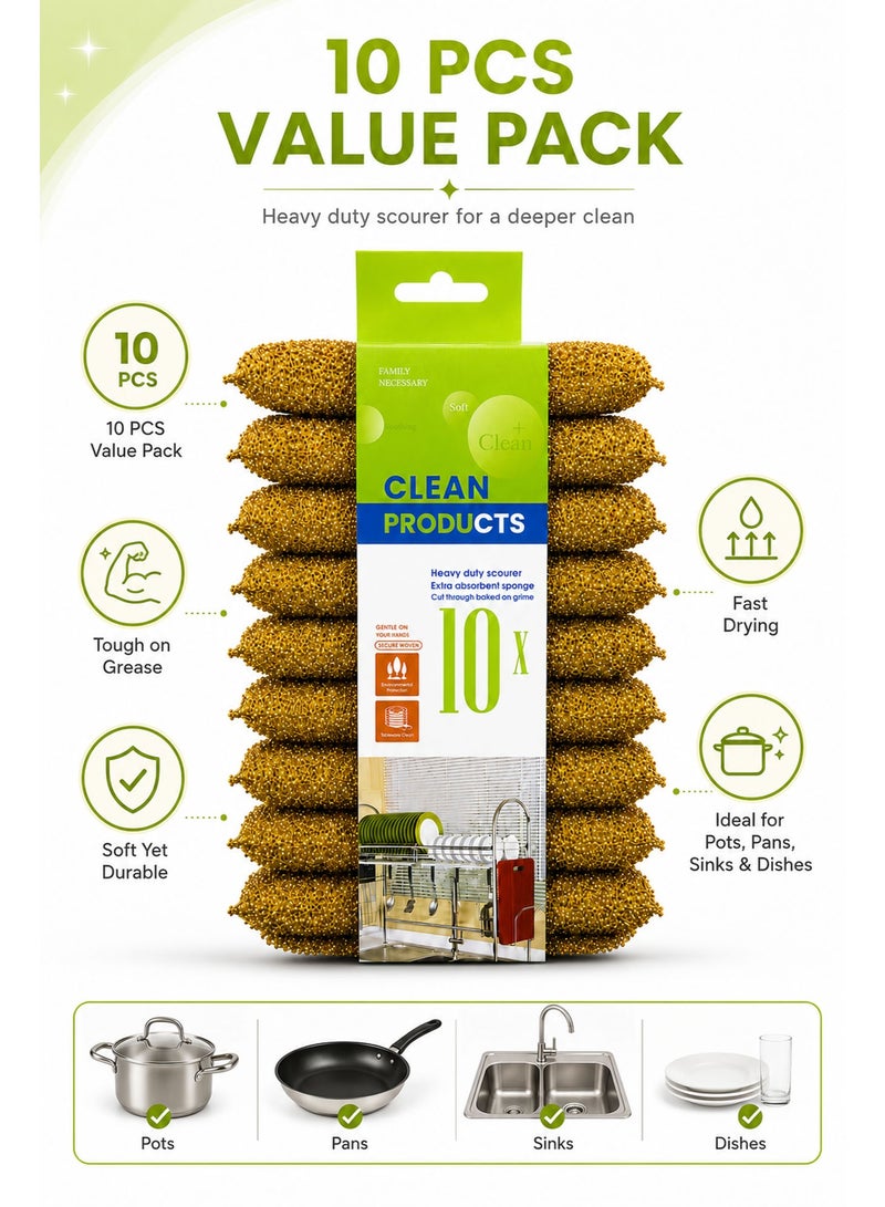 10 PCS Heavy Duty Scouring Pads for Kitchen Cleaning – Multi-Purpose Scrub Sponges for Pots, Pans, Dishes & Sinks, Durable Reusable Non-Rust Cleaning Pads for Household & Commercial Use - Image 5