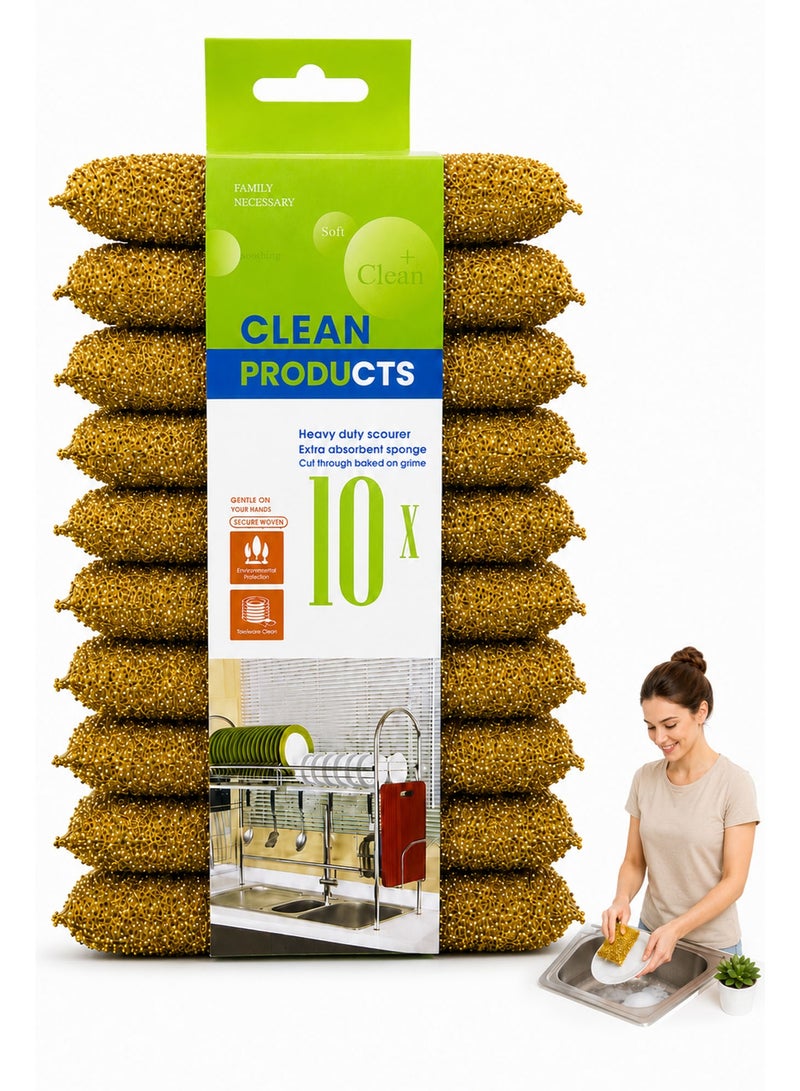 10 PCS Heavy Duty Scouring Pads for Kitchen Cleaning – Multi-Purpose Scrub Sponges for Pots, Pans, Dishes & Sinks, Durable Reusable Non-Rust Cleaning Pads for Household & Commercial Use - Image 1