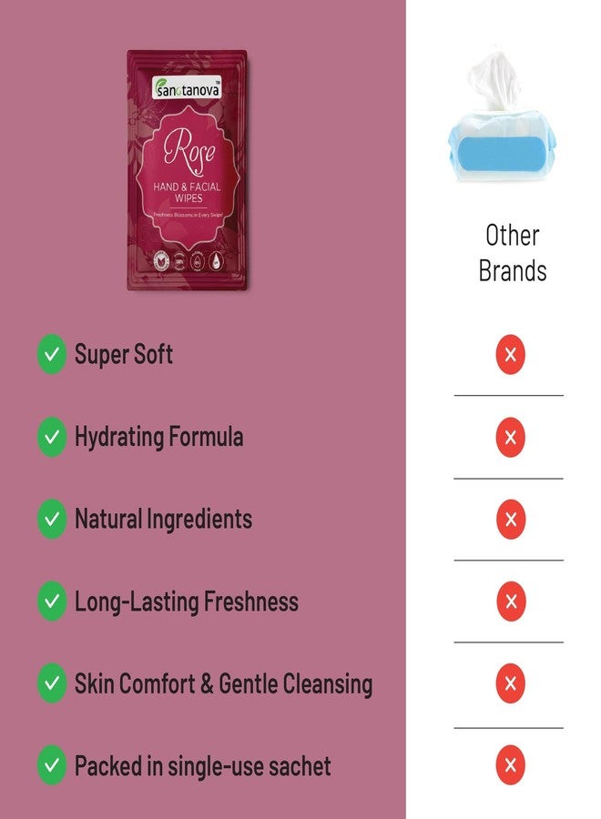 SANCTANOVA Rose Refreshing Wet Wipes for Face & Hand - Individually Wrapped | Soft Facial Wipes for Men & Women | Wet Wipes for Face Cleaning & Daily Use | Wipes (50 Count) - Image 4