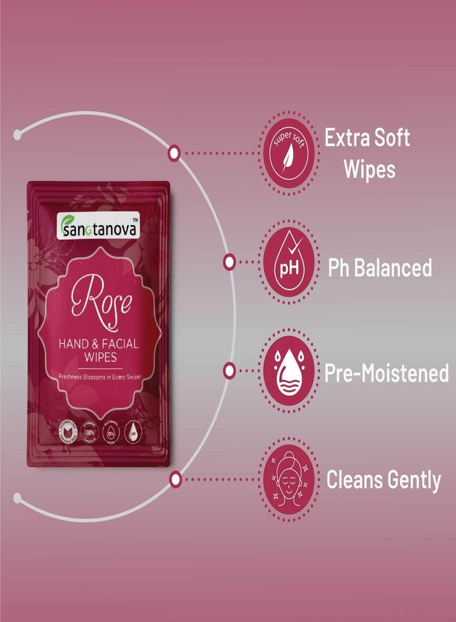 SANCTANOVA Rose Refreshing Wet Wipes for Face & Hand - Individually Wrapped | Soft Facial Wipes for Men & Women | Wet Wipes for Face Cleaning & Daily Use | Wipes (50 Count) - Image 2