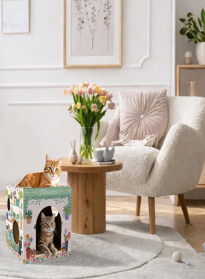 Cinrobiye Cardboard Cat House with 2 Pcs Scratching Pad，Pet Hideaway Cave Board Bed Playhouse Condo Box Decor Small Animals Scratcher Bed for Indoor Cats Kittens Rabbits Bunny - Image 5