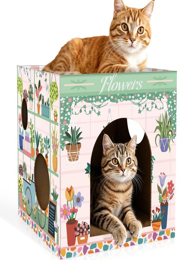 Cinrobiye Cardboard Cat House with 2 Pcs Scratching Pad，Pet Hideaway Cave Board Bed Playhouse Condo Box Decor Small Animals Scratcher Bed for Indoor Cats Kittens Rabbits Bunny - Image 1