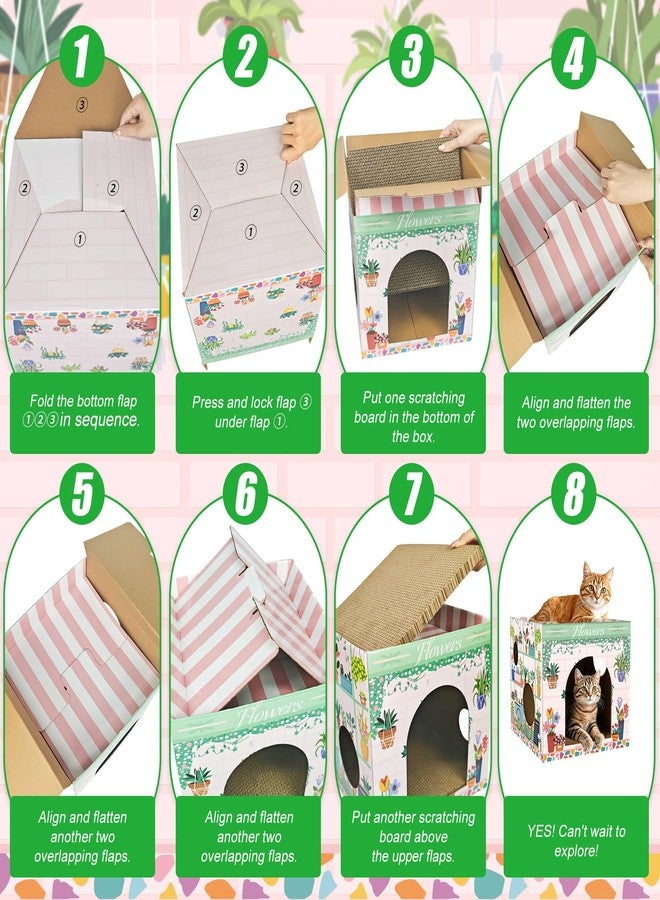 Cinrobiye Cardboard Cat House with 2 Pcs Scratching Pad，Pet Hideaway Cave Board Bed Playhouse Condo Box Decor Small Animals Scratcher Bed for Indoor Cats Kittens Rabbits Bunny - Image 3