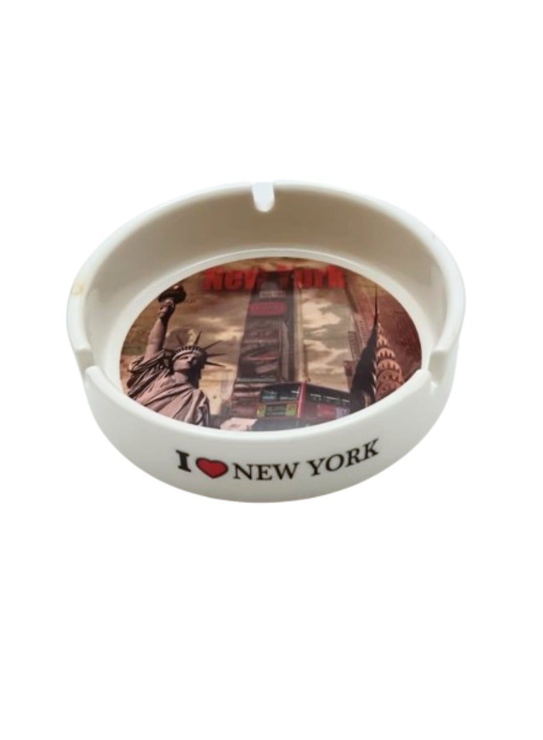 Liying NewYork City Iconic Locations Designed Ceramic Glass Ashtray for Home Office Outdoor Decorative, Clear Table top Ashtray for Cigarettes (10cmx11cmx3cm)  - Image 1
