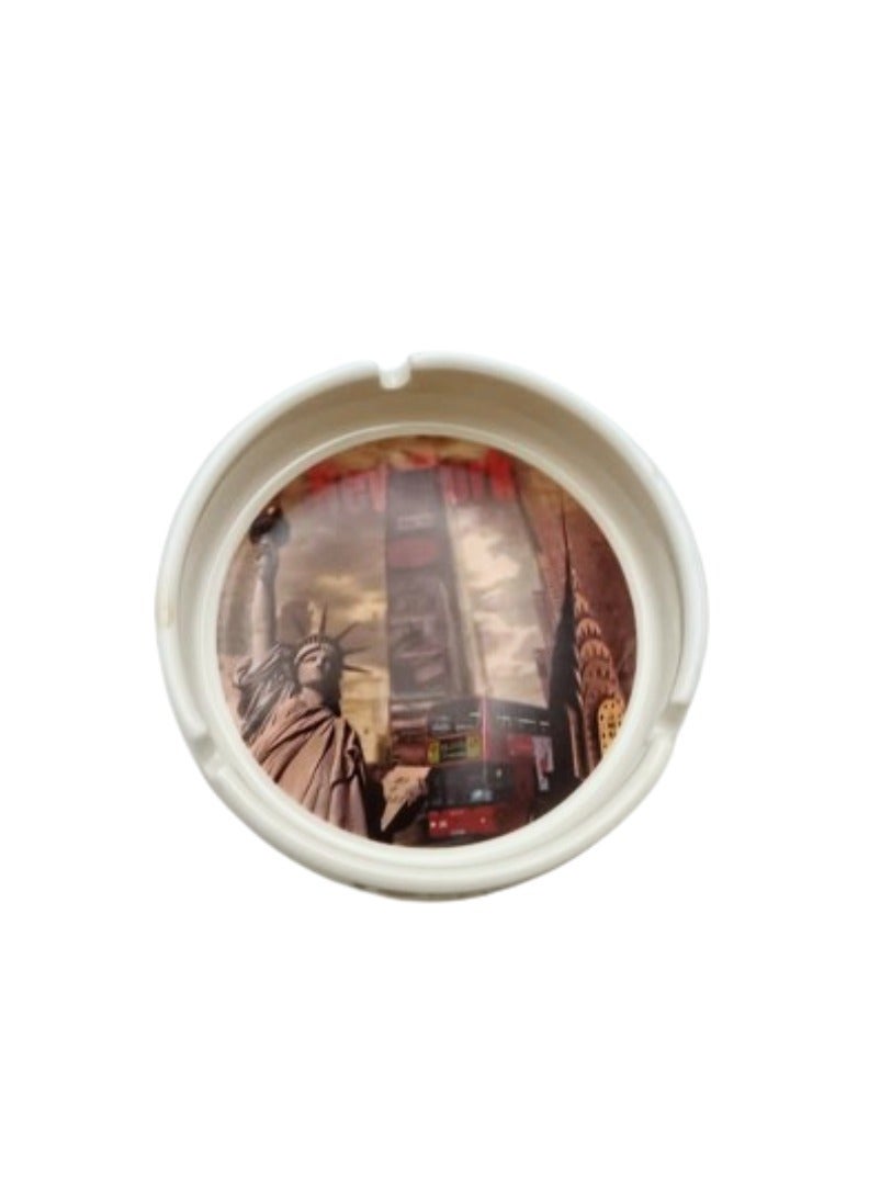 Liying NewYork City Iconic Locations Designed Ceramic Glass Ashtray for Home Office Outdoor Decorative, Clear Table top Ashtray for Cigarettes (10cmx11cmx3cm)  - Image 2
