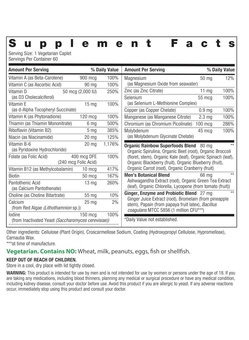 Rainbow Light Mens One Multivitamin Immune Support, With Vitamin C, Vitamin D and Zinc, Vegetarian, 60 Count 2 months supply - Image 2
