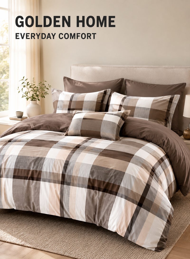 GOLDEN HOME طقم أغطية لحاف بحجم ملكي/ملكي/مفرد مكون من 6 قطع، بني وبيج. - Image 1