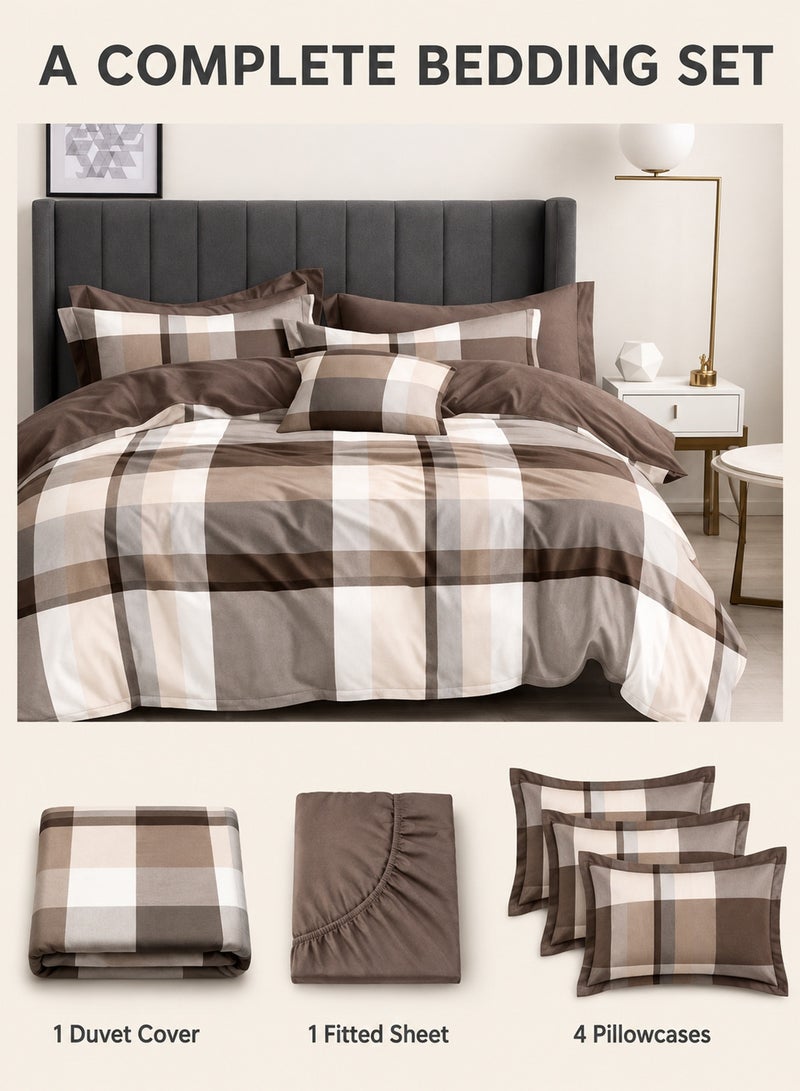 GOLDEN HOME طقم أغطية لحاف بحجم ملكي/ملكي/مفرد مكون من 6 قطع، بني وبيج. - Image 2