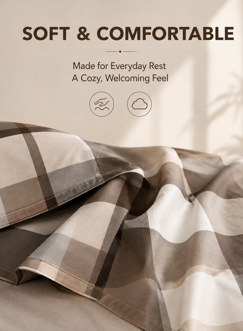 GOLDEN HOME طقم أغطية لحاف بحجم ملكي/ملكي/مفرد مكون من 6 قطع، بني وبيج. - Image 3