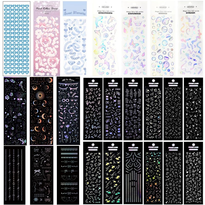 JIEADJIE 25 Sheets Laser Flashing Deco Stickers Set, Decor Kpop Stickers. for Photocards, Headphones, Water Bottle, Phones, laptops, Planner, Diary Decoration Anything You Like - Image 1