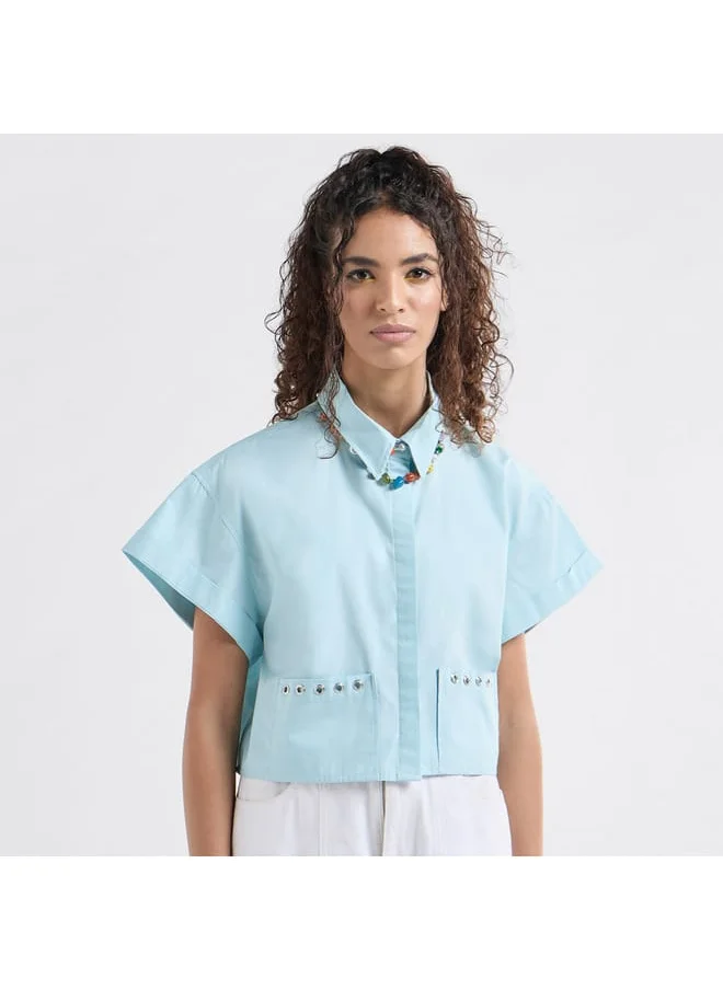 FAV Solid Drop Shoulder Sleeves Shirt with Pockets and Concealed Button Placket