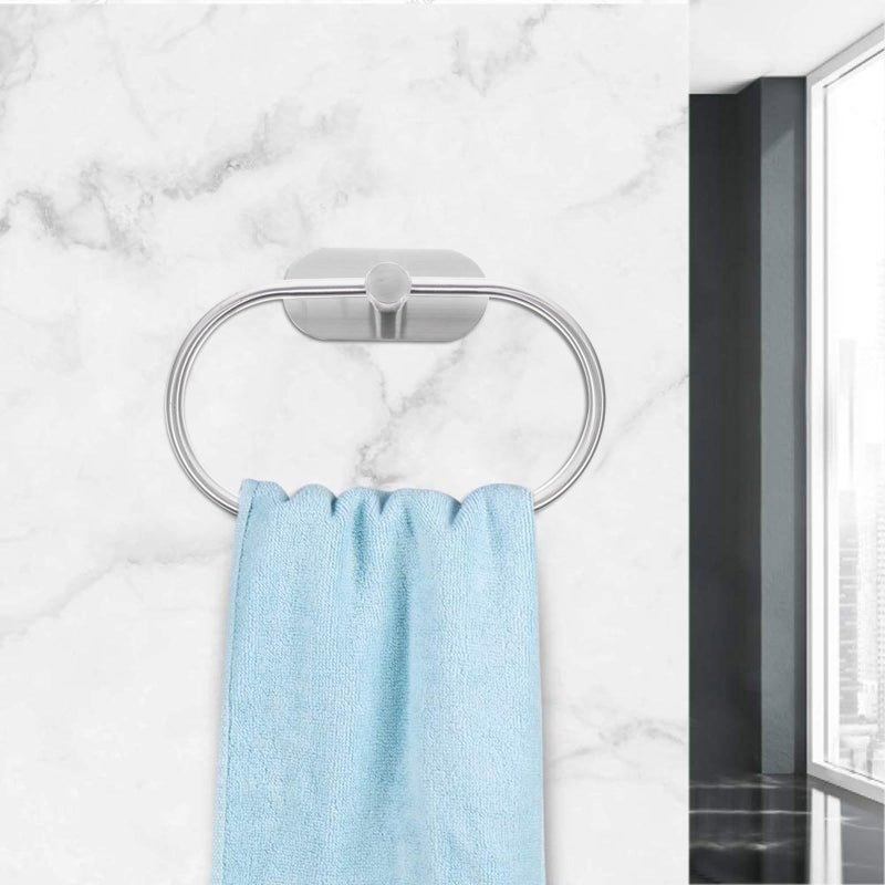 Stainless Steel No Drill Towel Ring And Rack Set Brushed Nickel Wall Mounted Bathroom Holder - Image 5
