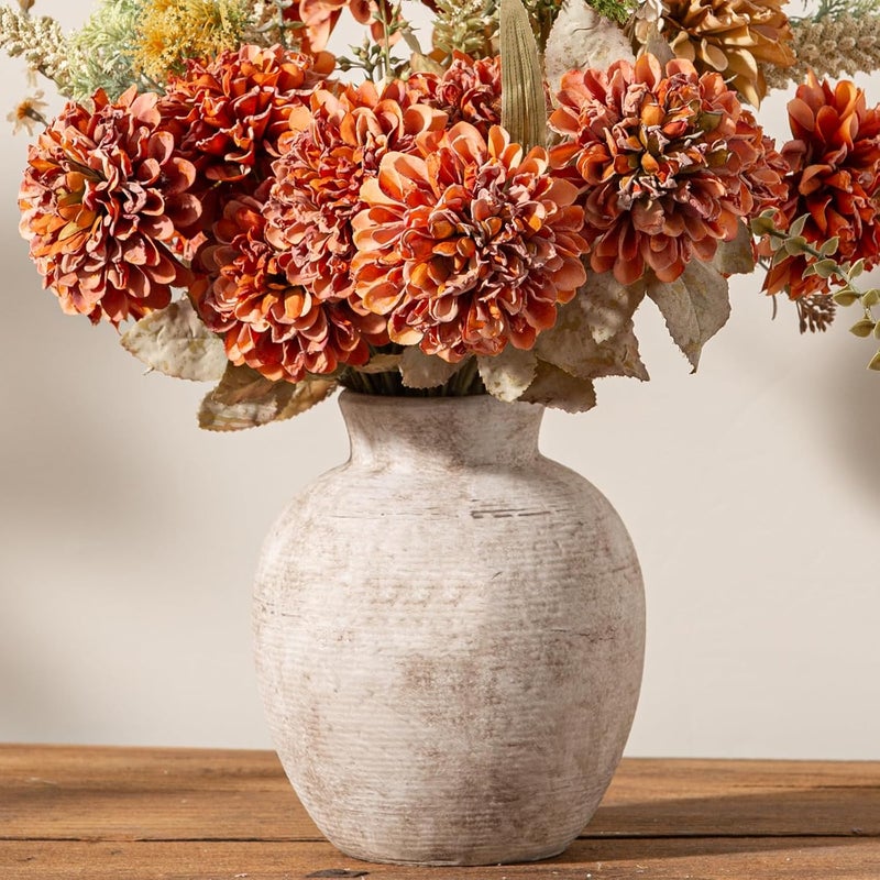 Vanselia Ceramic Flower Vase Home Decor - Farmhouse Table Vases Rustic Vintage Living Room Kitchen Bedroom Decorations for House Book Shelf Office Coffee Desk Dining Fireplace (7.4" Retro) - Image 4
