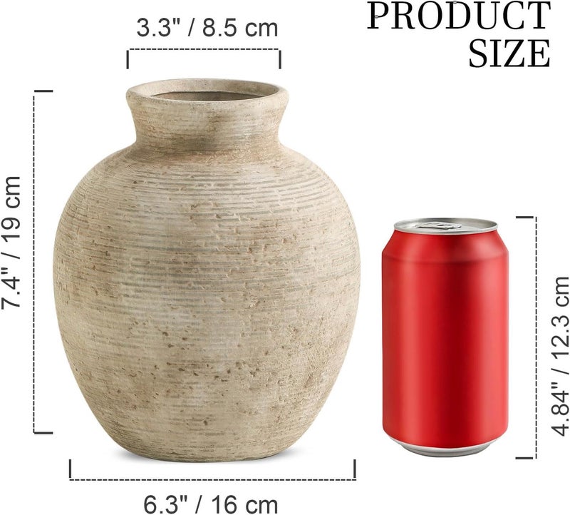 Vanselia Ceramic Flower Vase Home Decor - Farmhouse Table Vases Rustic Vintage Living Room Kitchen Bedroom Decorations for House Book Shelf Office Coffee Desk Dining Fireplace (7.4" Retro) - Image 2
