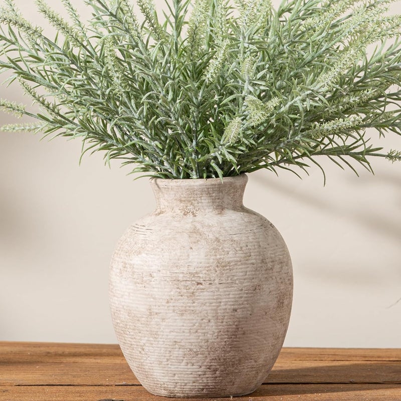 Vanselia Ceramic Flower Vase Home Decor - Farmhouse Table Vases Rustic Vintage Living Room Kitchen Bedroom Decorations for House Book Shelf Office Coffee Desk Dining Fireplace (7.4" Retro) - Image 1
