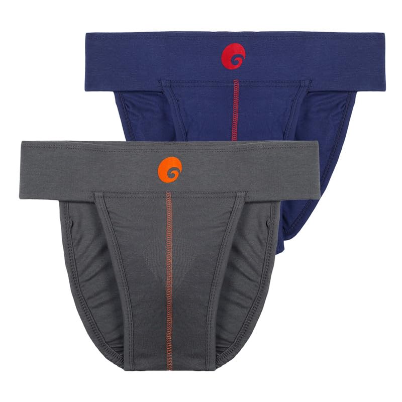 omtex Men's Athletic Neo Cotton Stretchable Supporter Back Covered with Cup Pocket, Ideal for Workout and Sports Quick Dry Moisture Wicking Underwear (Pack of 2), Navy-Grey, 2X-Large - Image 1