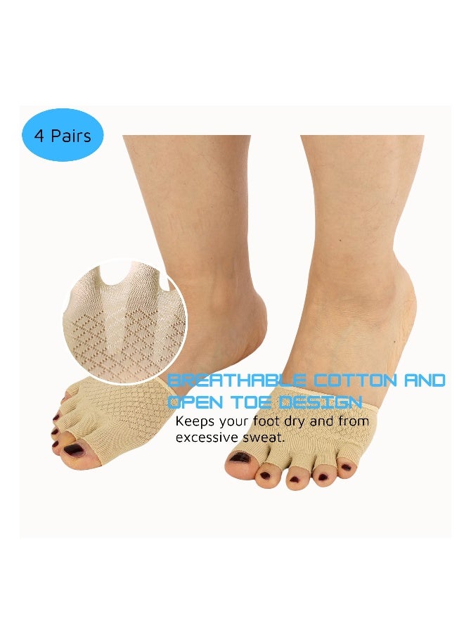 4 أزواج من الجوارب النسائية نصفية من نوع بيب، جوارب بدون كعب، جوارب نسائية بطبقة علوية مفتوحة، جوارب دون رؤية للجزء الأمامي من القدم - Image 3