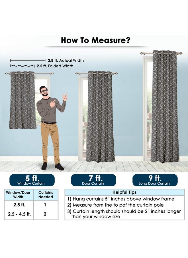 Story@Home Story@Home Blackout Door Curtains 7 Feet Set of 3 | Criss Cross Design | 92% Room Darkening | Thermal Insulated Curtains | Curtain for Living Room | (116 x 215 cm, Grey) | Perfect for Home Decor  - Image 2