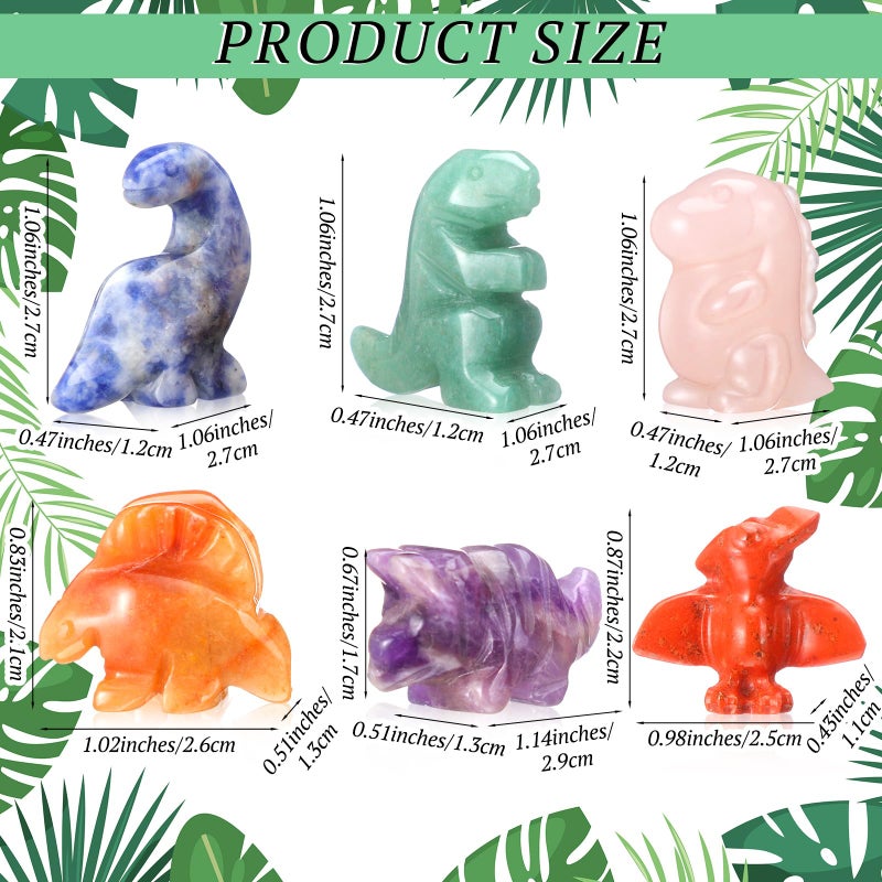 Seenelling 6 Pcs Crystal Dinosaur Figurines - Cute Stone Dinosaur Figures Statue Collection Decor for Women, Men, Desk, Garden, Home - Image 3