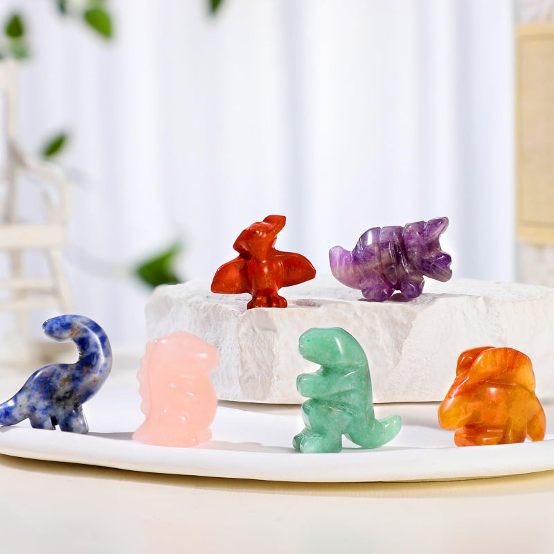 Seenelling 6 Pcs Crystal Dinosaur Figurines - Cute Stone Dinosaur Figures Statue Collection Decor for Women, Men, Desk, Garden, Home - Image 2