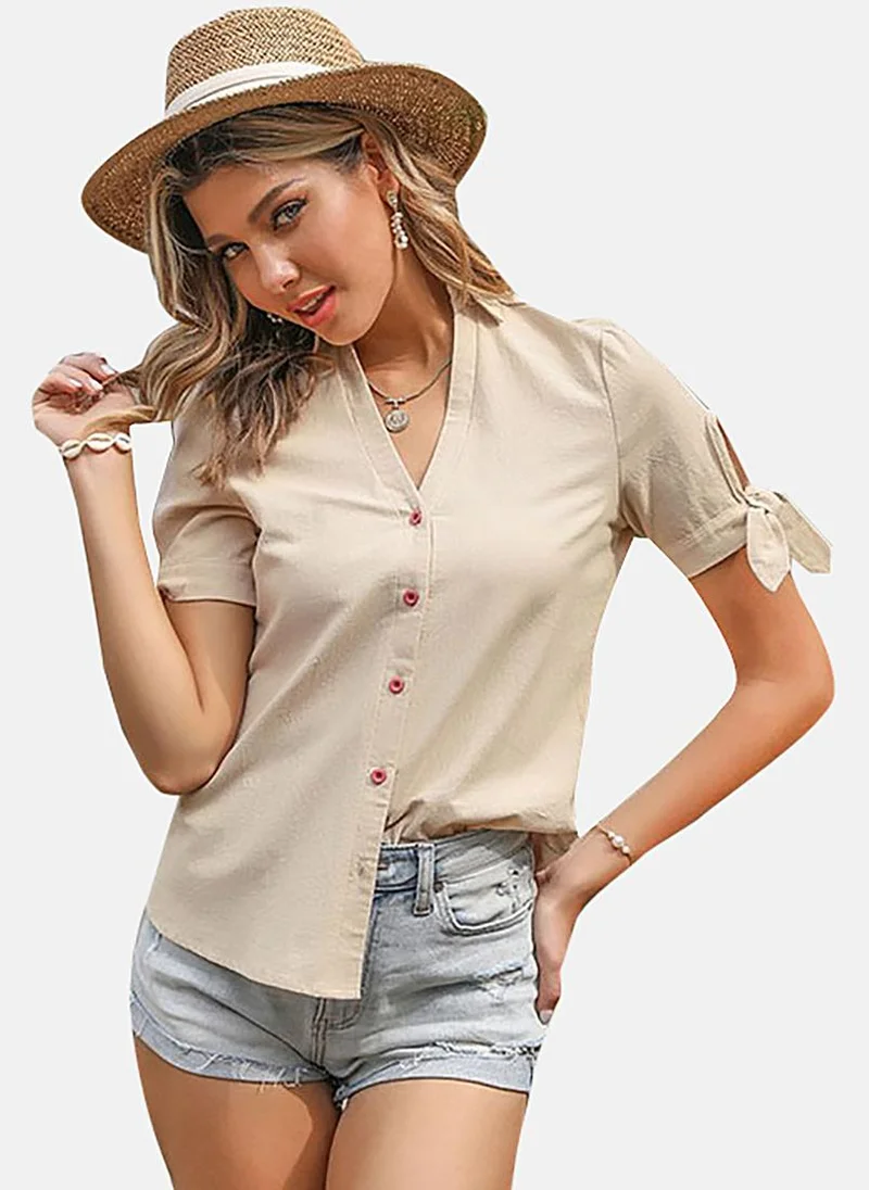 YUNIQEE Tan Solid Relaxed Shirt