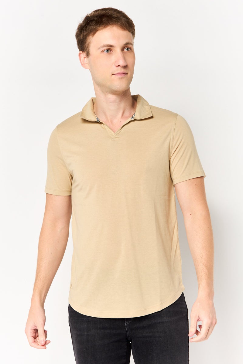 Project Essentials Men Regular Fit Short Sleeve Plain Polo Shirt, Tan - Image 1