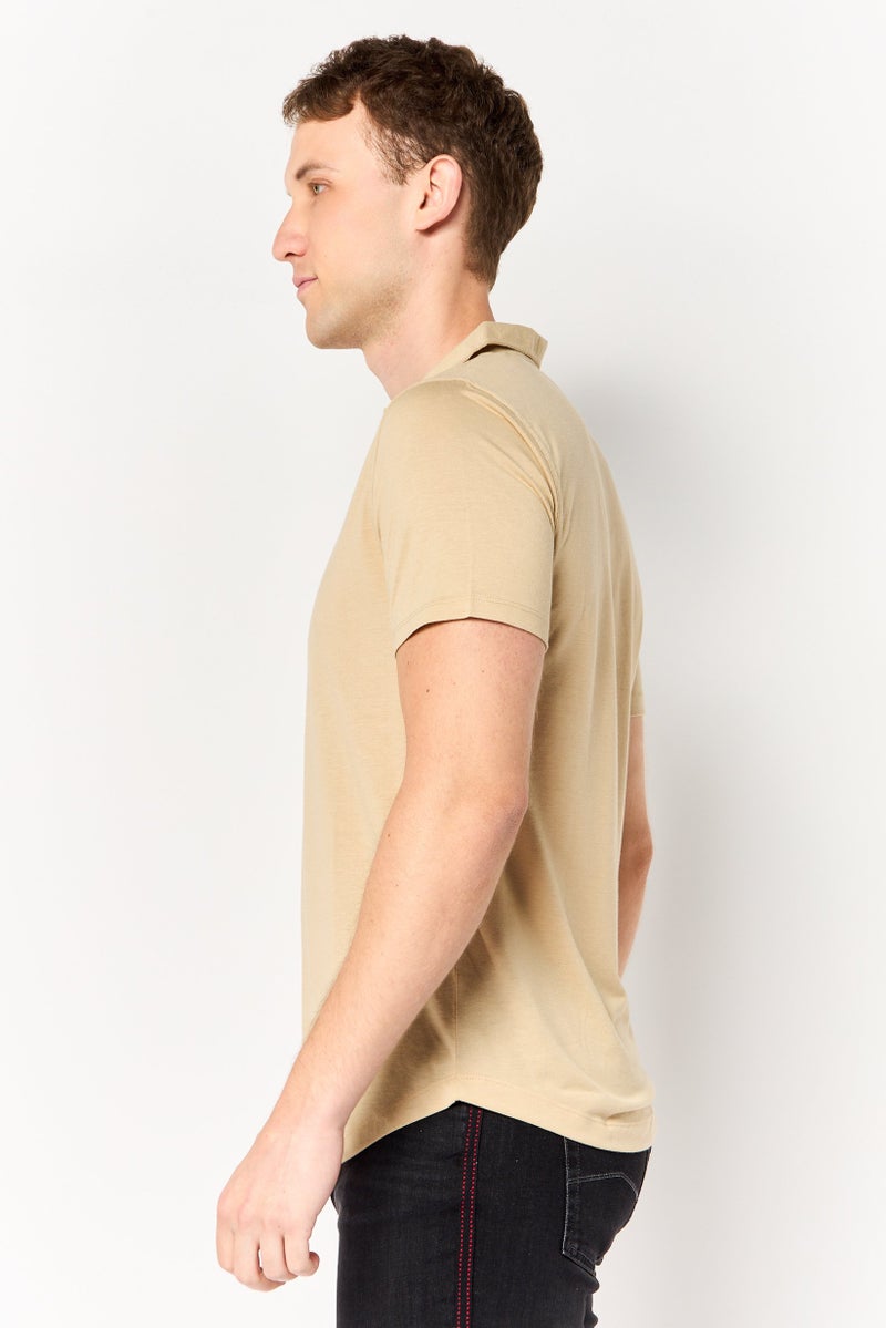 Project Essentials Men Regular Fit Short Sleeve Plain Polo Shirt, Tan - Image 2