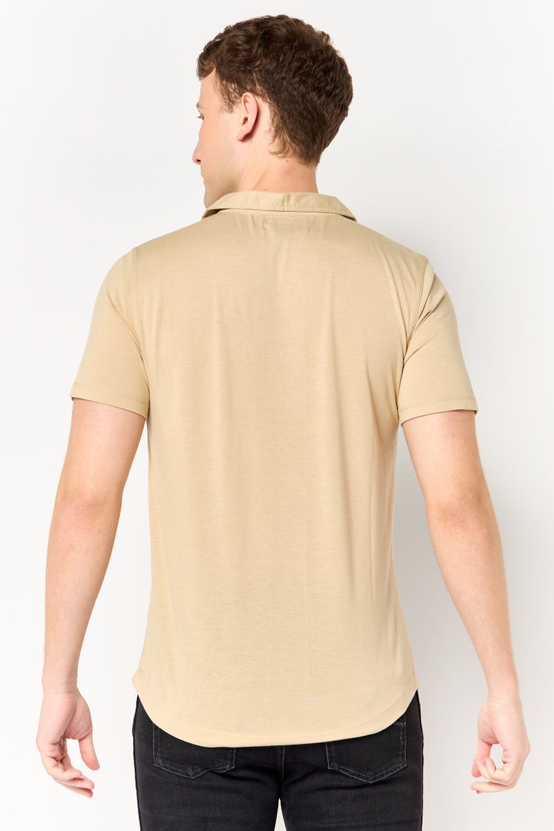 Project Essentials Men Regular Fit Short Sleeve Plain Polo Shirt, Tan - Image 3