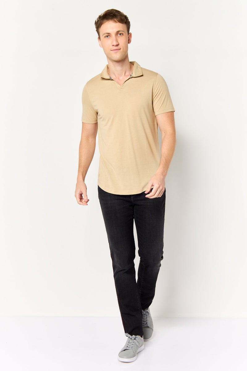 Project Essentials Men Regular Fit Short Sleeve Plain Polo Shirt, Tan - Image 4