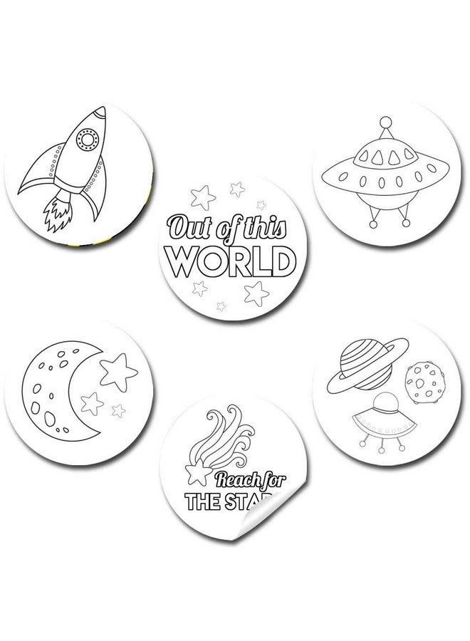 Amanda Creation Color Your Own Outer Space Themed Birthday Party Favor Sticker Labels For Kids 90 1.5" Party Circle Stickers By Amandacreation Great For Arts & Crafts Envelope Seals Goodie Bags & Treats - Image 1