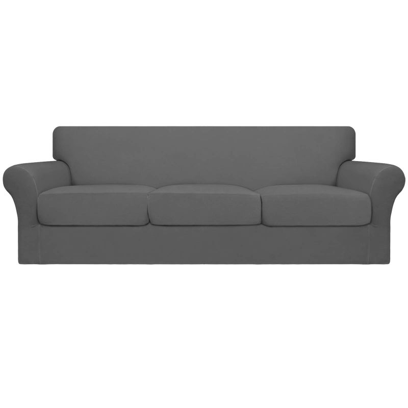 EasyGoing 4 Pieces Oversized Stretch Soft Couch Cover for Dogs Washable Sofa Slipcover for 3 Separate Cushion Couch Elastic Furniture Protector for Pets Kids Grey