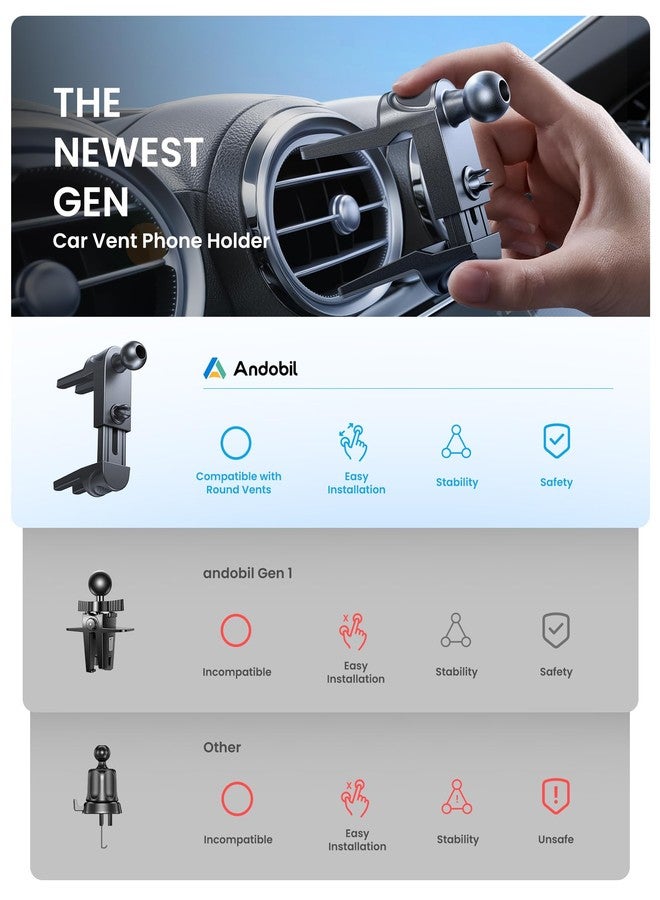 andobil Phone Holders for Your Car - Round Air Vent Phone Mount with Ultra-Strong Metal Clip, 360° Rotation & Anti-Shake Design for iPhone 17/16/15/14/13 Pro Max/Samsung Galaxy S25/Android - Image 2