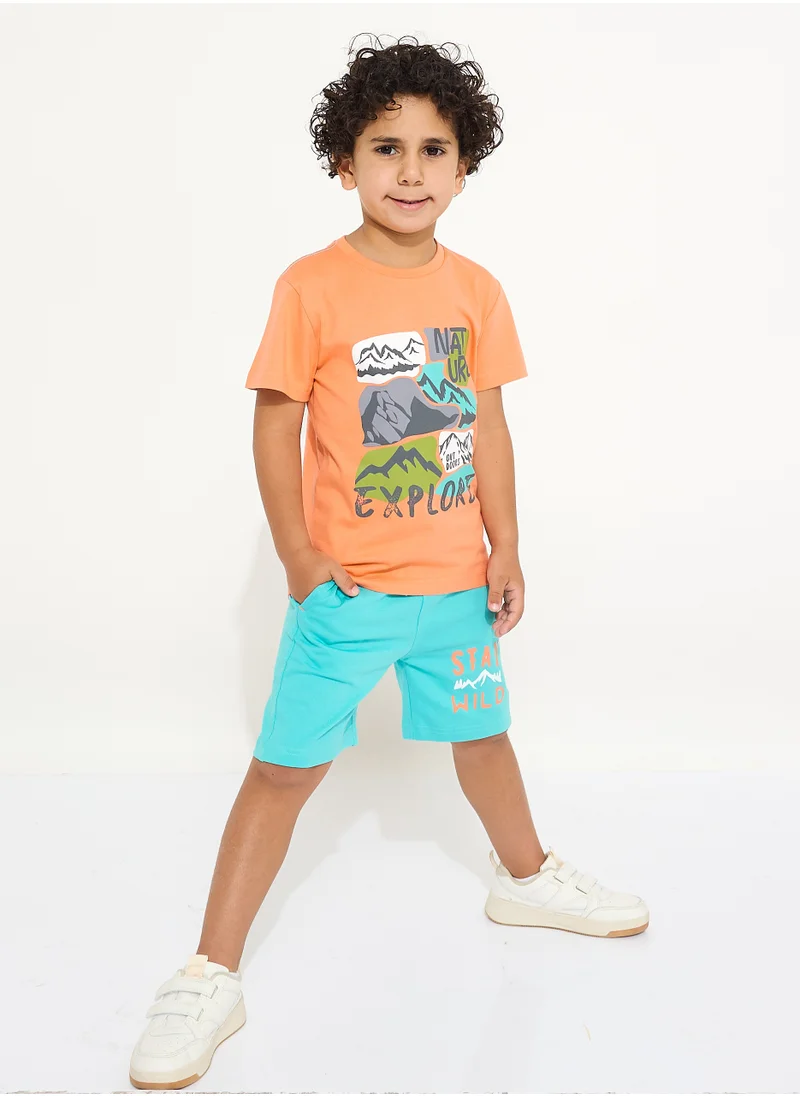 victor and jane Boys' Summer Outfit Set: 2-Piece T-Shirts & Shorts -Orange & Light Green (2-8 Years)