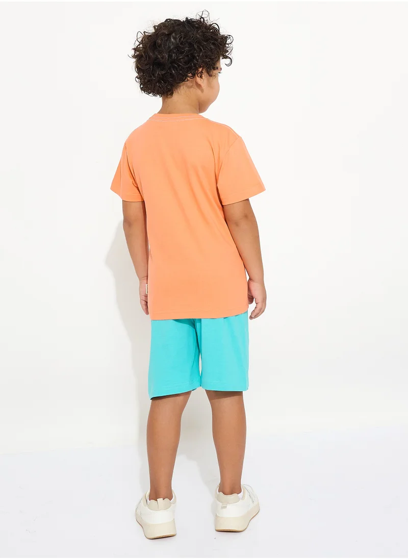 victor and jane Boys' Summer Outfit Set: 2-Piece T-Shirts & Shorts -Orange & Light Green (2-8 Years)