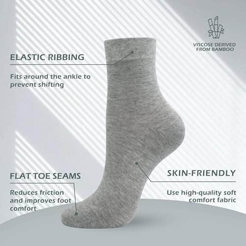 SERISIMPLE Women Thin Viscose Bamboo Socks Crew Lightweight Above Ankle Casual Dress Sock For Ladies Bootie Trouser 5 Pairs (Grey, Medium) - Image 2