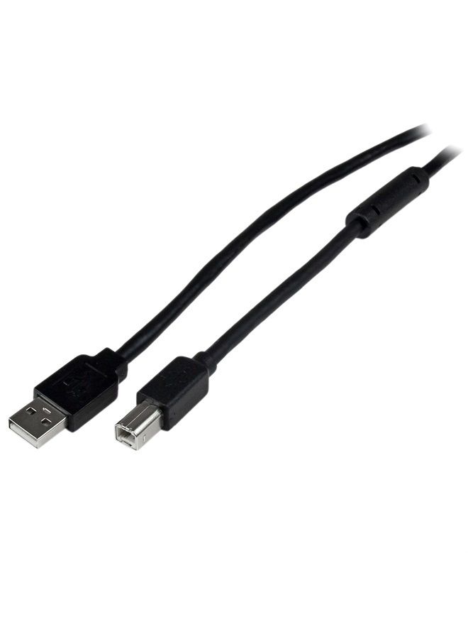 Startech.com 20m / 65 ft Active USB 2.0 A to B Cable - Long 20 m USB Cable - 20m USB Printer Cable - 1x USB A (M), 1x USB B (M) - Black (USB2HAB65AC) - Image 1