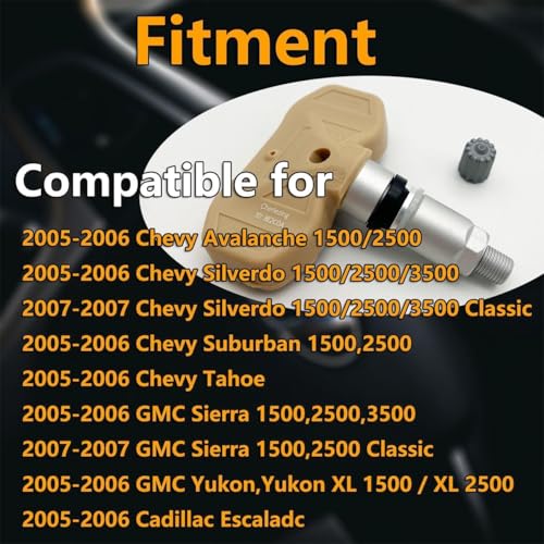 Cheriezing 15114379 Programmed Tire Pressure Monitoring System (TPMS) Sensor Compatible with 2005-2006 Avalanche Silverado Suburban Sierra Yukon 315MHz Set of 4 - Image 3
