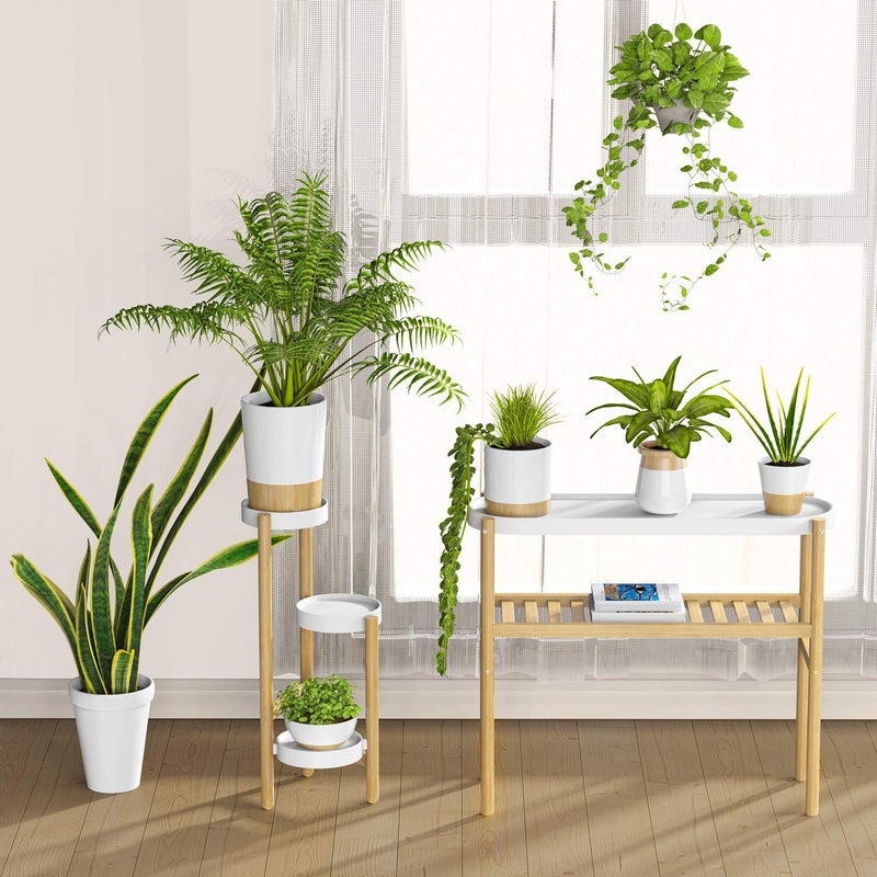 Wisuce Bamboo Shelf Indoor, 2 Tier Window Tall Stand Table for Multiple Plantsâ€¦ - Image 4