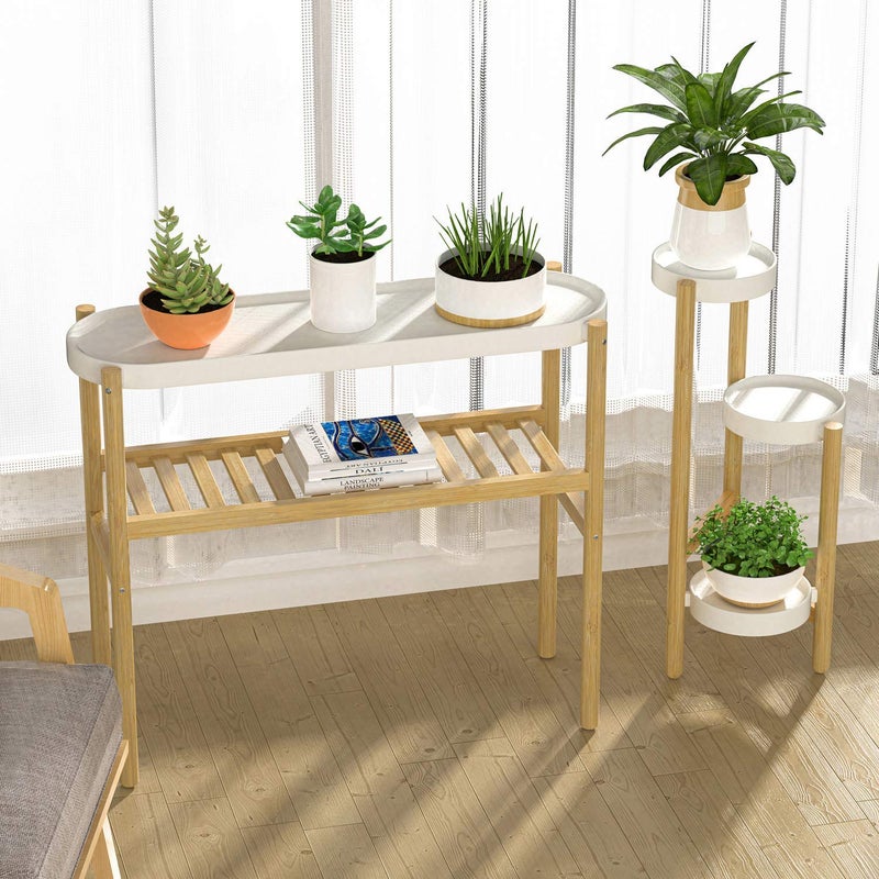 Wisuce Bamboo Shelf Indoor, 2 Tier Window Tall Stand Table for Multiple Plantsâ€¦ - Image 3