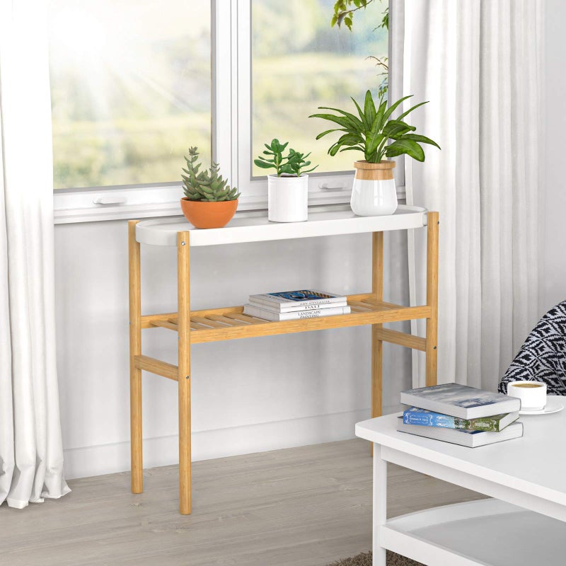 Wisuce Bamboo Shelf Indoor, 2 Tier Window Tall Stand Table for Multiple Plantsâ€¦ - Image 2