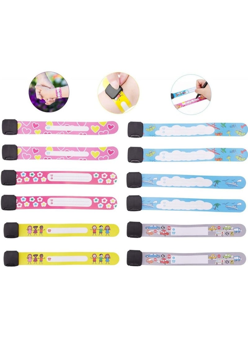 12Pcs Kids Anti-Lost Security ID Wristband Reusable and Waterproof Security ID Bracelet - Image 1