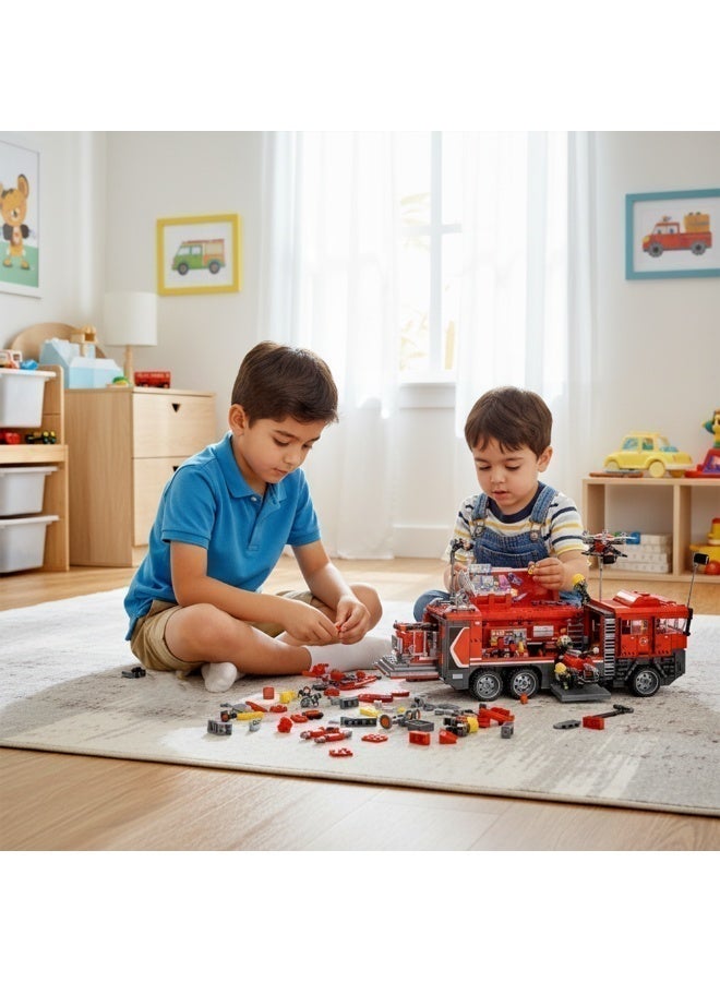 Qman MineCity Multi-Functional Emergency Rescue Command Vehicle | 1431-Piece Fire Rescue Building Set with 6 Firefighter Minifigures | STEM Fire Truck Toy for Kids Ages 6+ - Image 2