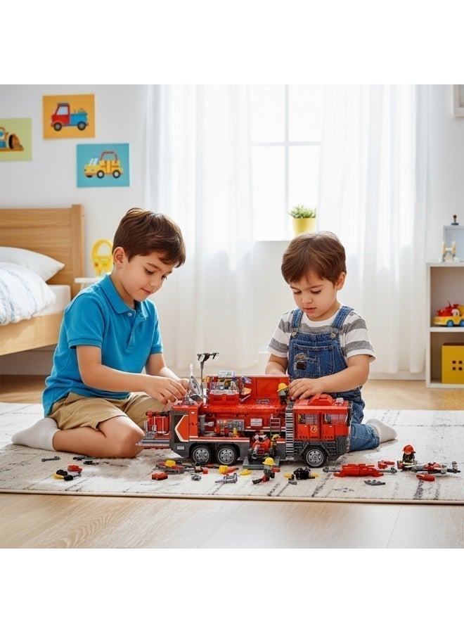 Qman MineCity Multi-Functional Emergency Rescue Command Vehicle | 1431-Piece Fire Rescue Building Set with 6 Firefighter Minifigures | STEM Fire Truck Toy for Kids Ages 6+ - Image 3