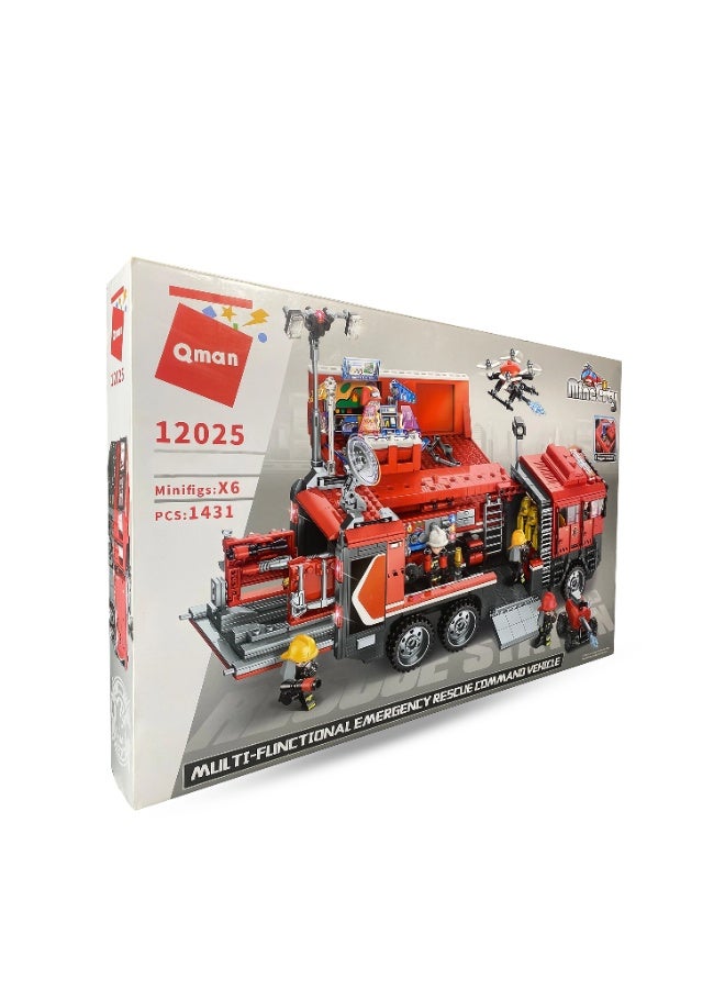 Qman MineCity Multi-Functional Emergency Rescue Command Vehicle | 1431-Piece Fire Rescue Building Set with 6 Firefighter Minifigures | STEM Fire Truck Toy for Kids Ages 6+ - Image 4