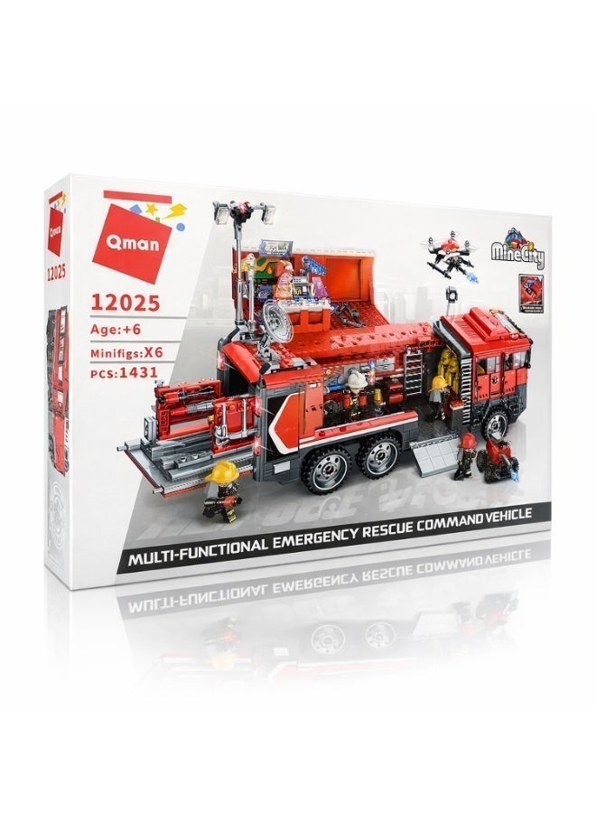Qman Multi-Functional Emergency Rescue Command Vehicle – 1431 Pieces with Rescue Drone & Minifigures – Age 6+ - Image 5