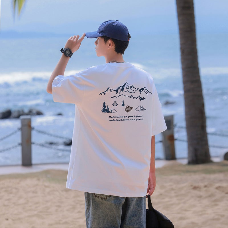 Clean Wear Cotton T-Shirt Short-Sleeved Men'S Summer Heavy Trendy Men'S Loose Combed Cotton Base T-Shirt Top - Image 2