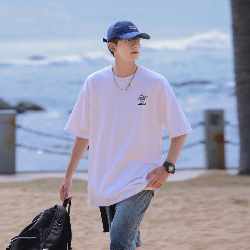 Clean Wear Cotton T-Shirt Short-Sleeved Men'S Summer Heavy Trendy Men'S Loose Combed Cotton Base T-Shirt Top - Image 3