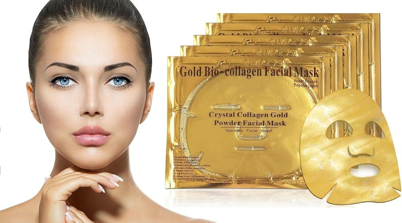 Deoxys 5 Pcs Gold Gel Collagen Facial Masks Gold Face Mask Moisturizing Facial Sheet Patch Deep Tissue Rejuvenation and Hydrates Skin - Image 1