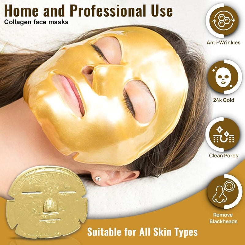 Deoxys 5 Pcs Gold Gel Collagen Facial Masks Gold Face Mask Moisturizing Facial Sheet Patch Deep Tissue Rejuvenation and Hydrates Skin - Image 2
