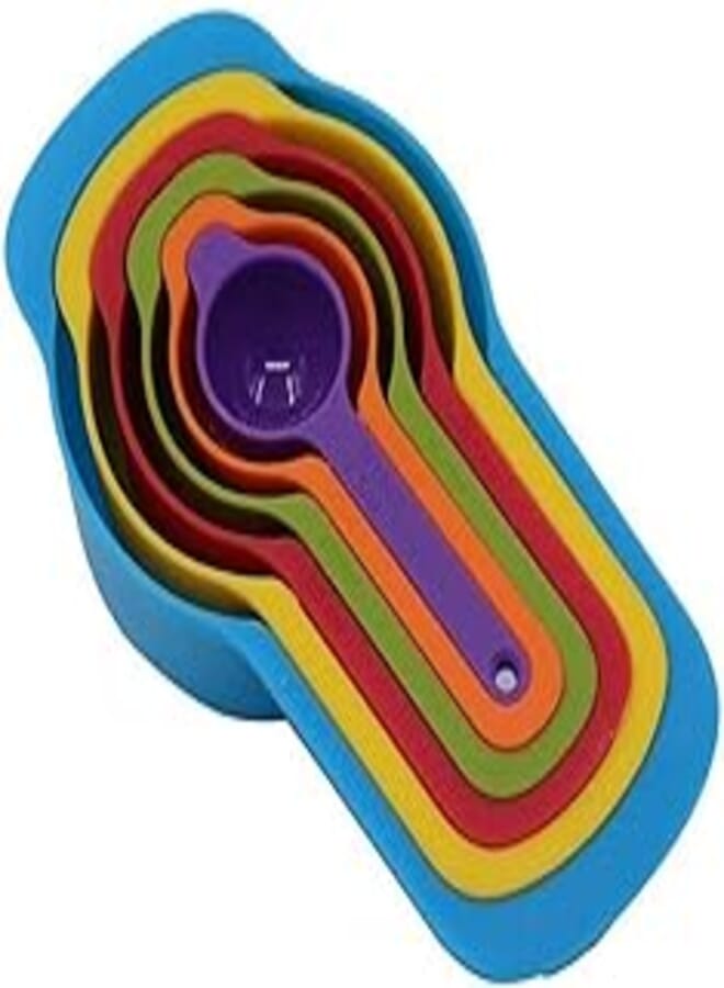 SKY-TOUCH 6 Pcs Of Plastic Measuring Cups And Spoons Set. Stackable, Space Saving, Multi Colour Design.
